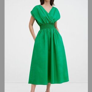 Marcella NY NWT XL Green Cotton Poplin Off the Shoulder Midi Dress Smock Waist‎